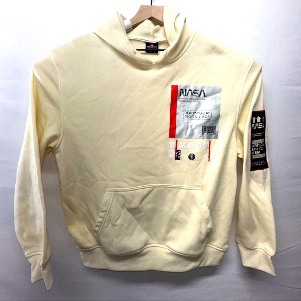 NASA Southpole Hoodie Cream Off-White Pullover Graphic Sweatshirt Men’s L